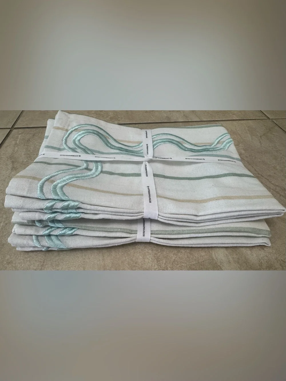 Anthropologie Striped Embroidered Napkins